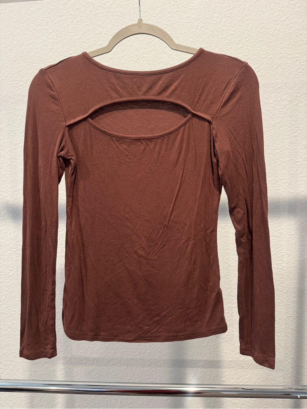 SHEIN Brown Long Sleeve Cutout-Back Top